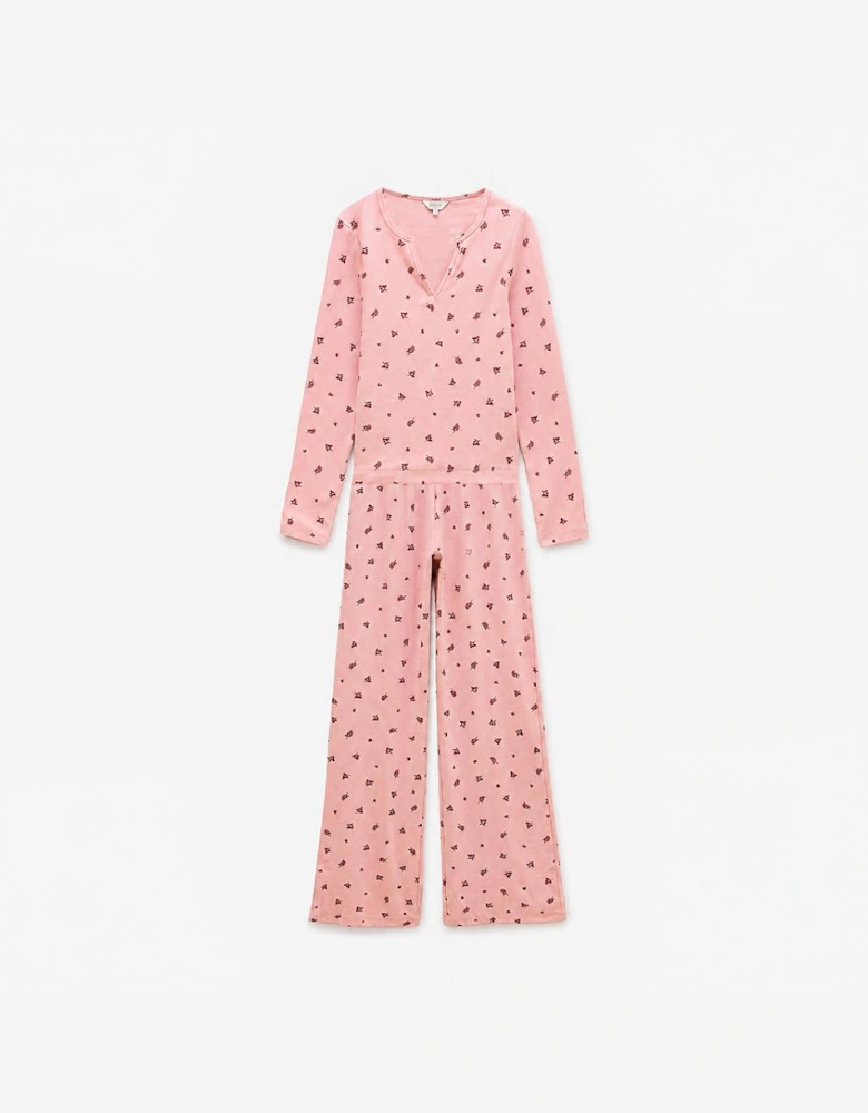 Joules POINTELLE Ladies Pyjama Set Pink Floral