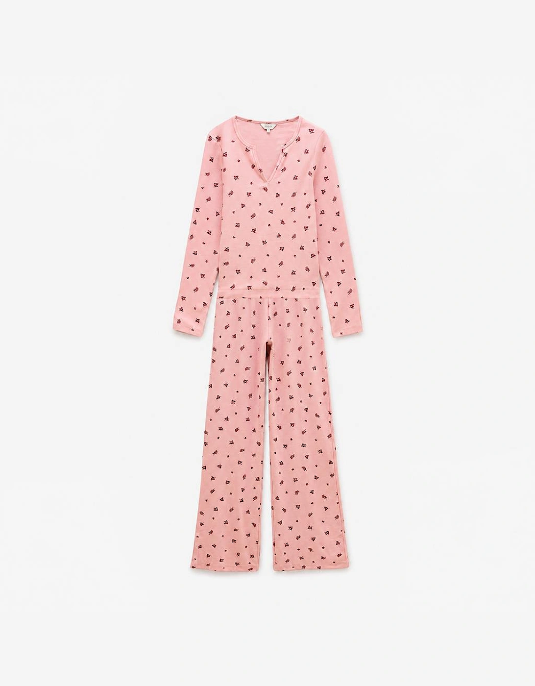 Joules Women's Pink Pointelle Pyjama Set Floral - Size 12
