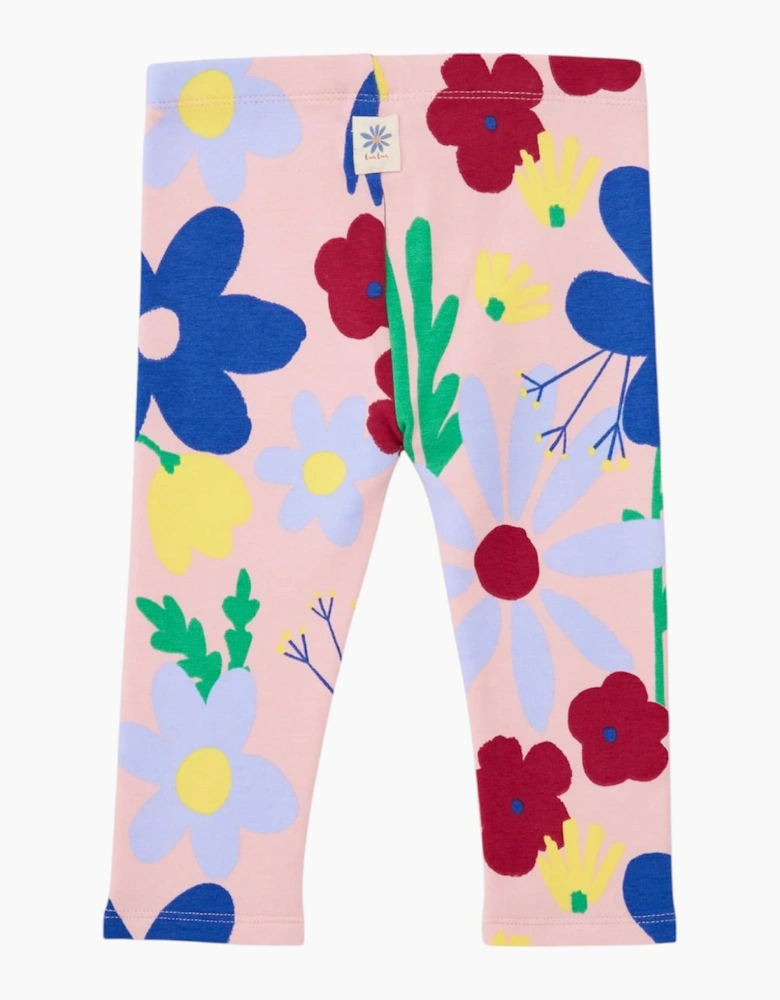 Girls Pale Pink Floral Leggings
