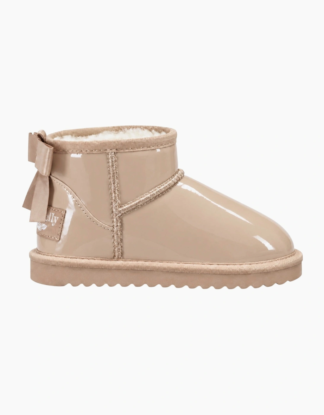 Girls Beige Patent Ribbon Boots