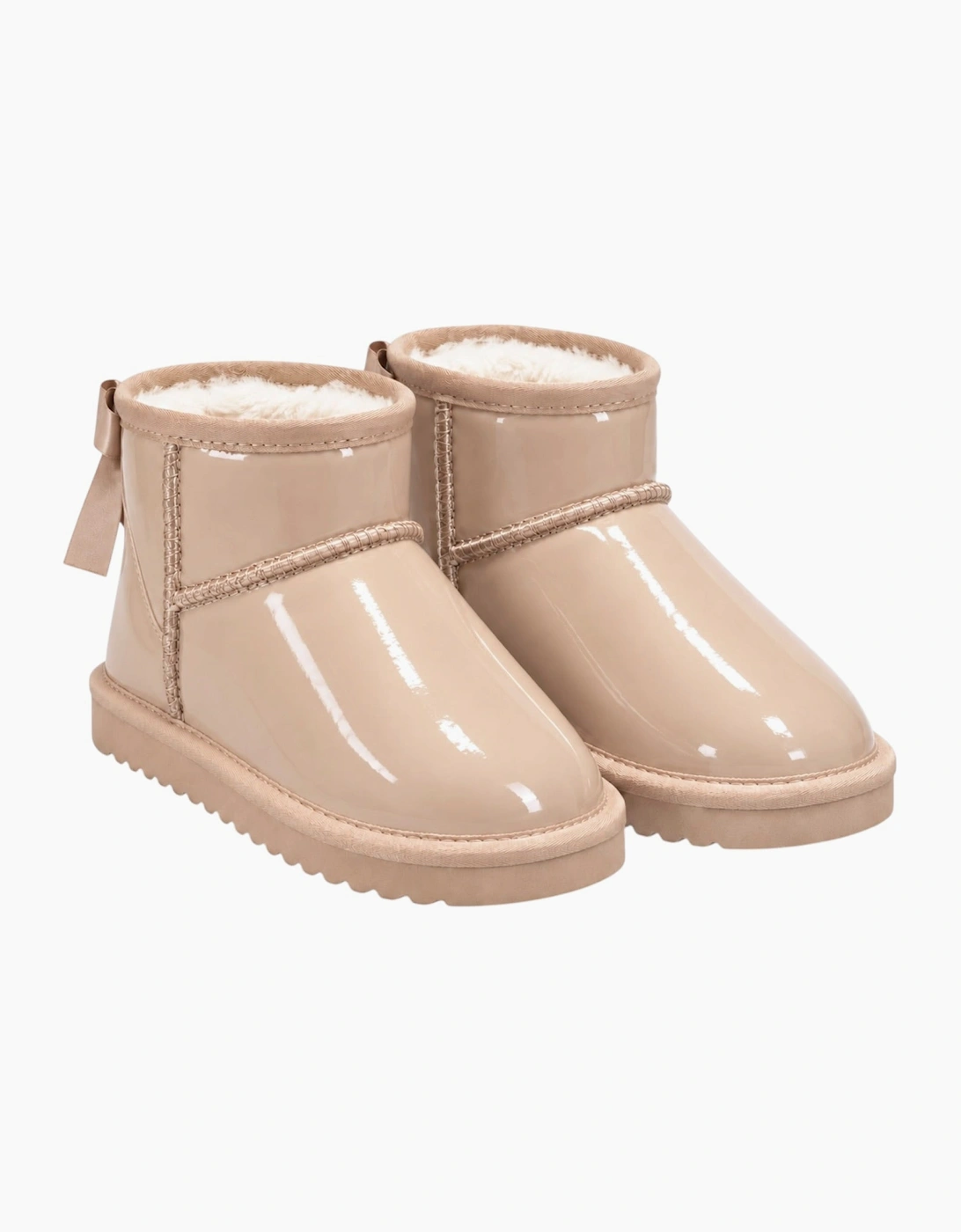 Girls Beige Patent Ribbon Boots