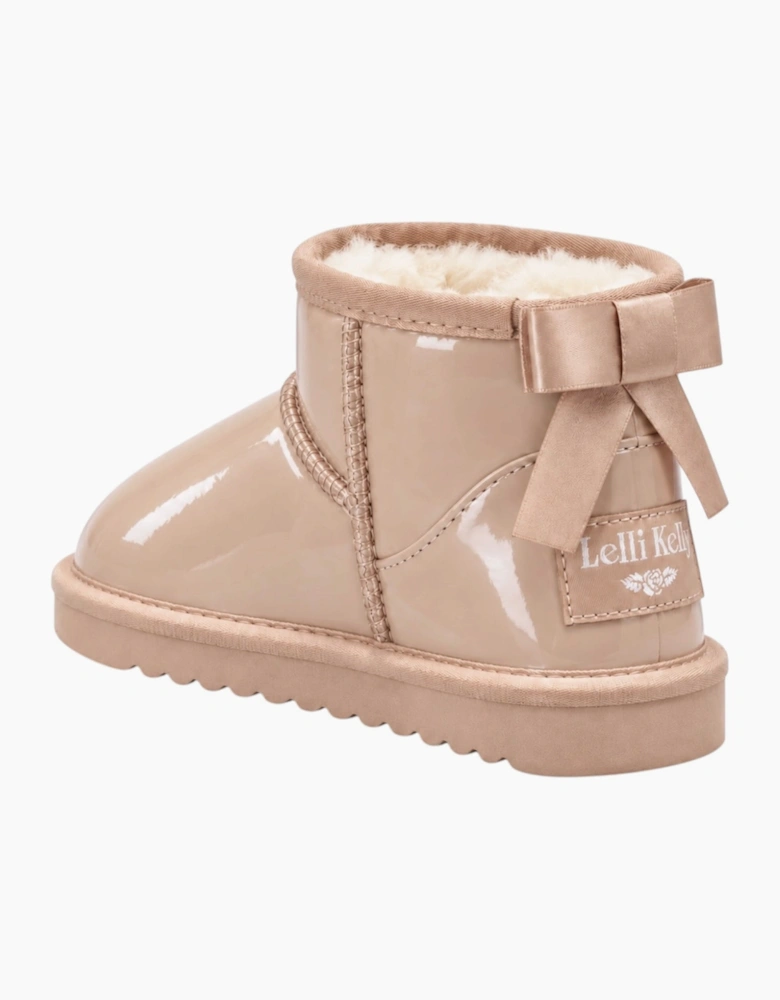 Girls Beige Patent Ribbon Boots