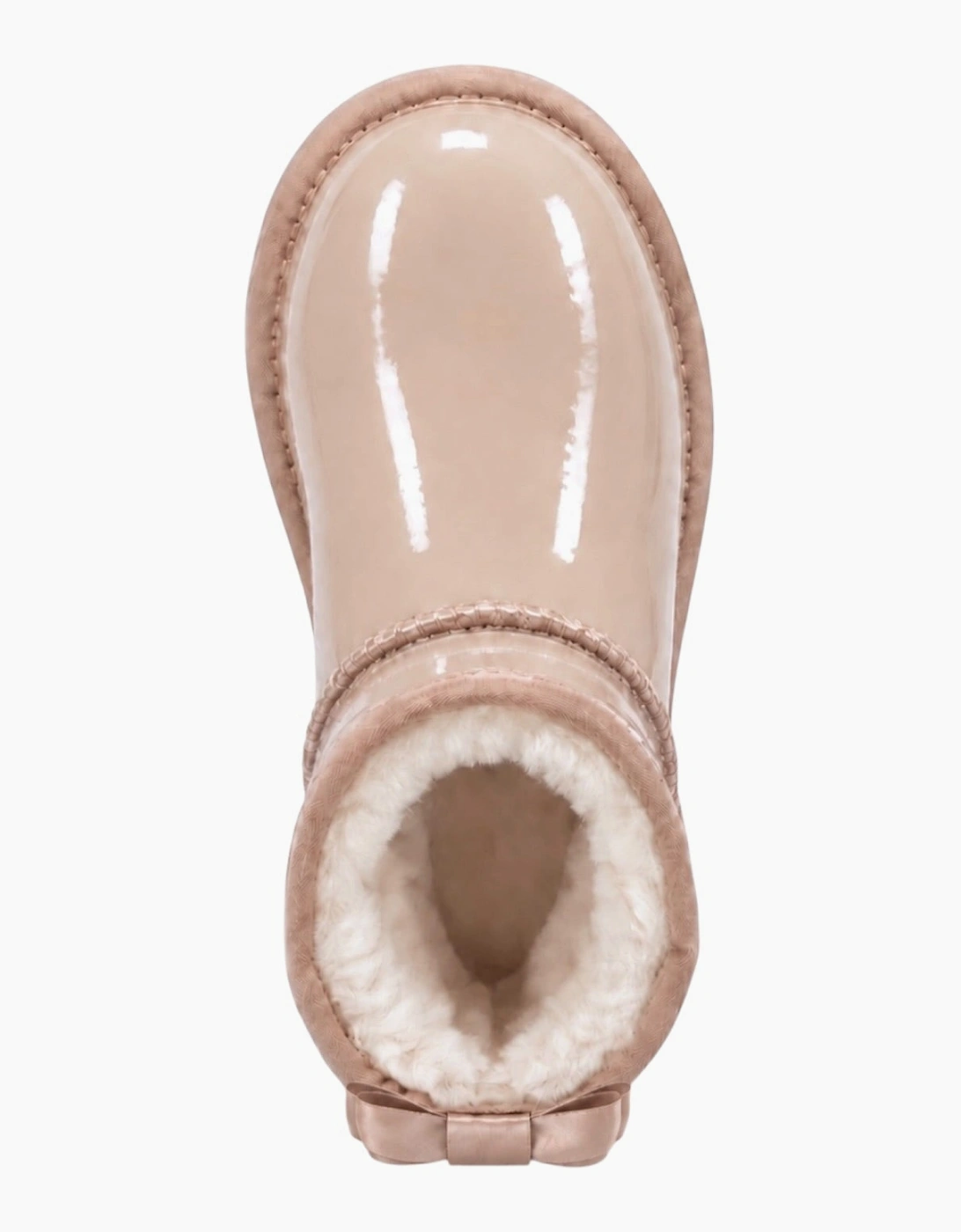 Girls Beige Patent Ribbon Boots