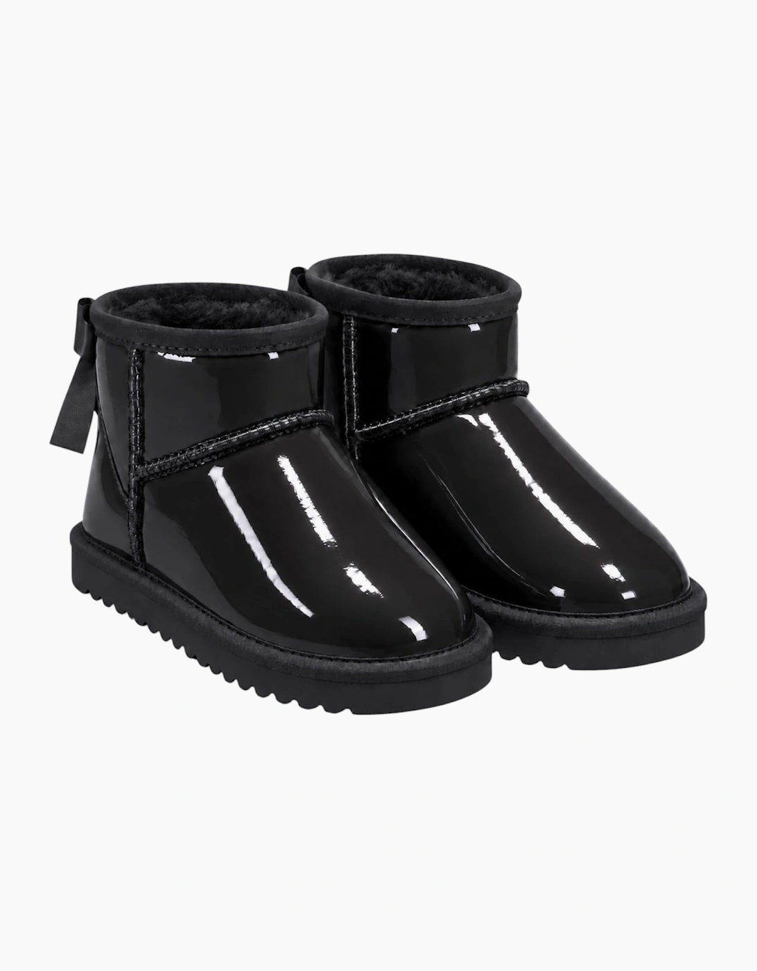 Girls Black Patent Ribbon Boots