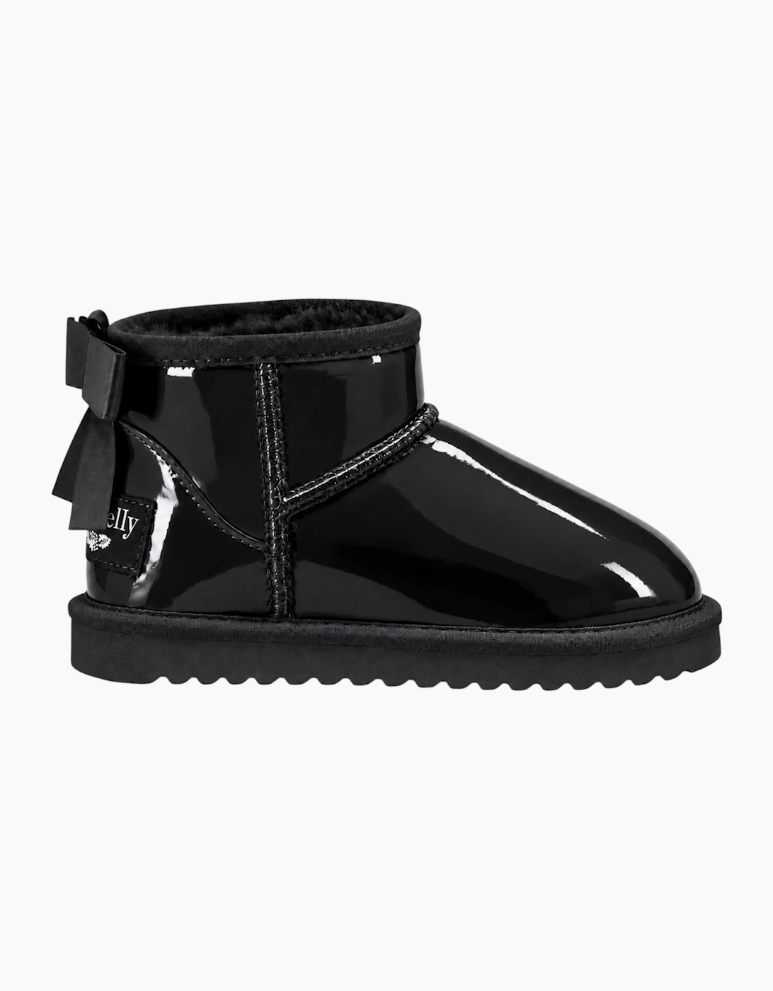 Girls Black Patent Ribbon Boots