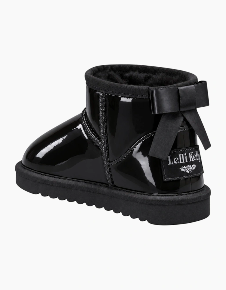 Girls Black Patent Ribbon Boots