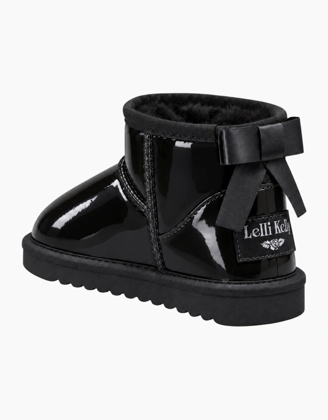 Girls Black Patent Ribbon Boots