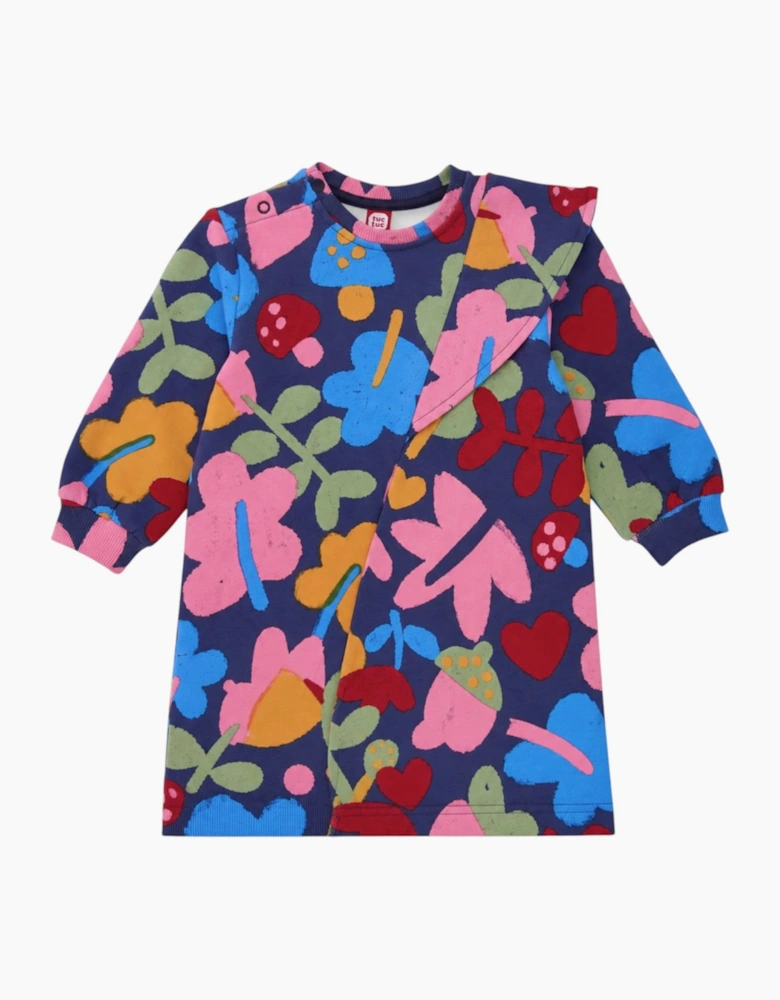 Girls Navy Multicoloured Sweatshirt Dress