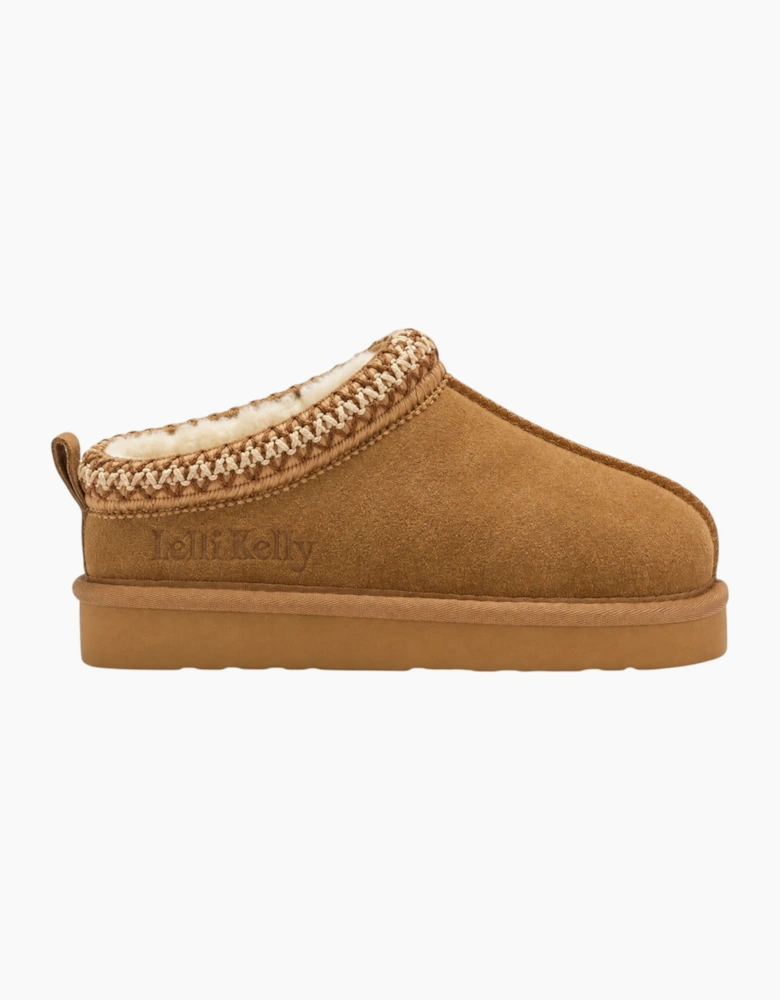 Girls Tan Suede Slippers