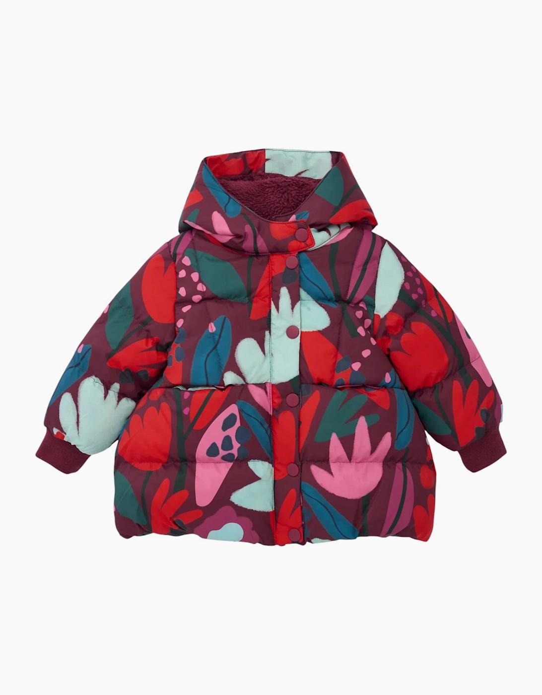 Girls Purple Floral Fleece Lined Coat