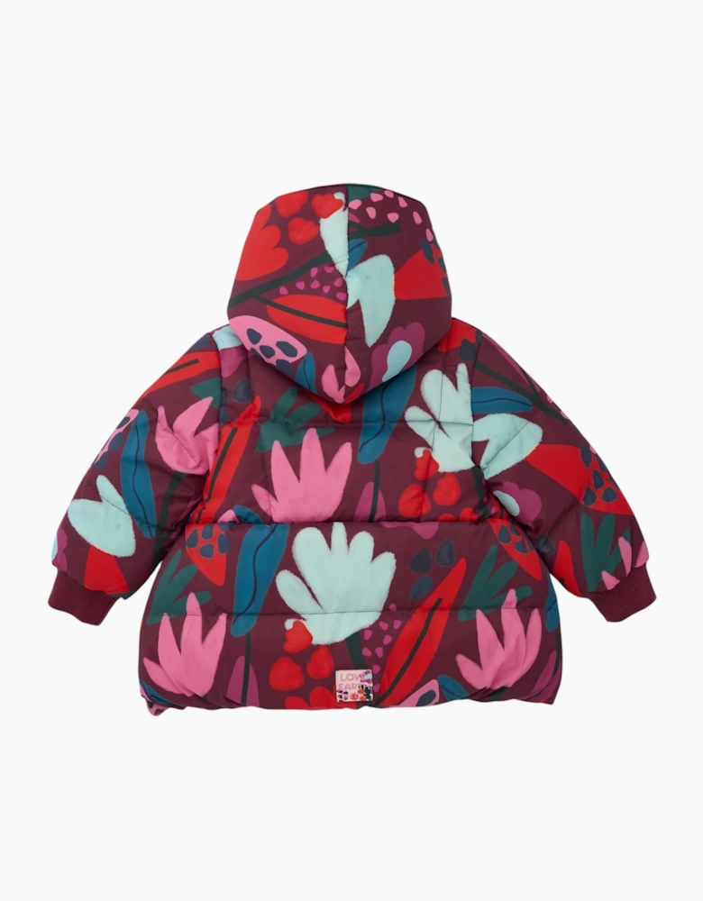 Girls Purple Floral Fleece Lined Coat