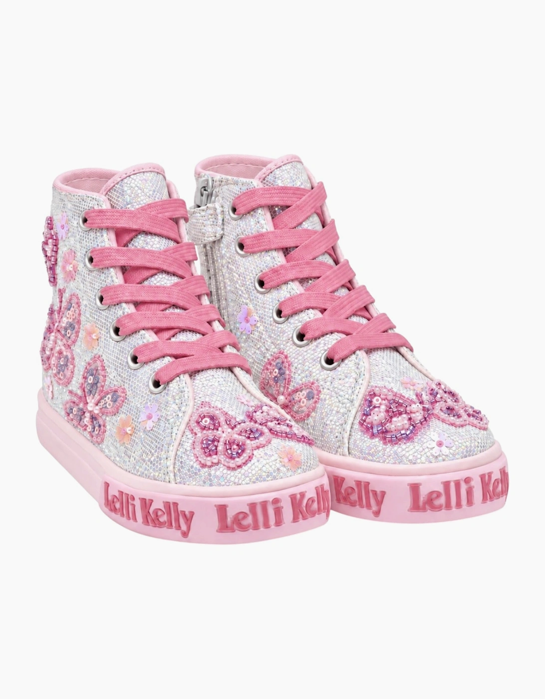 Girls Silver Beaded Butterfly Hi-Top Trainers