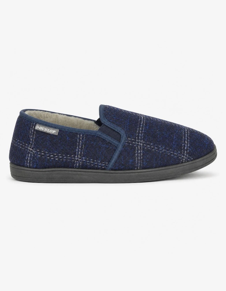 Dunlop OWEN Mens Full Slippers Navy Check