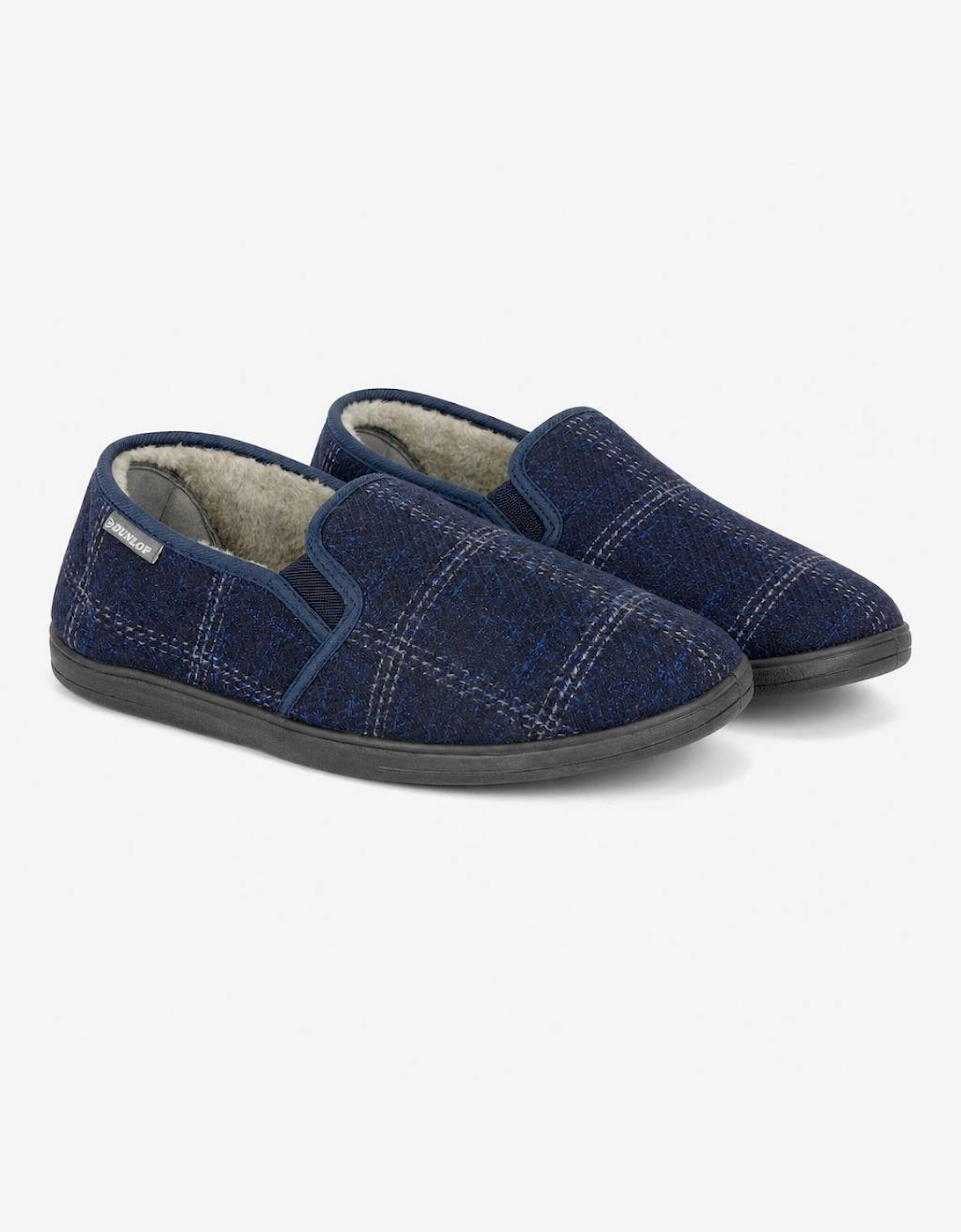 Dunlop OWEN Mens Full Slippers Navy Check