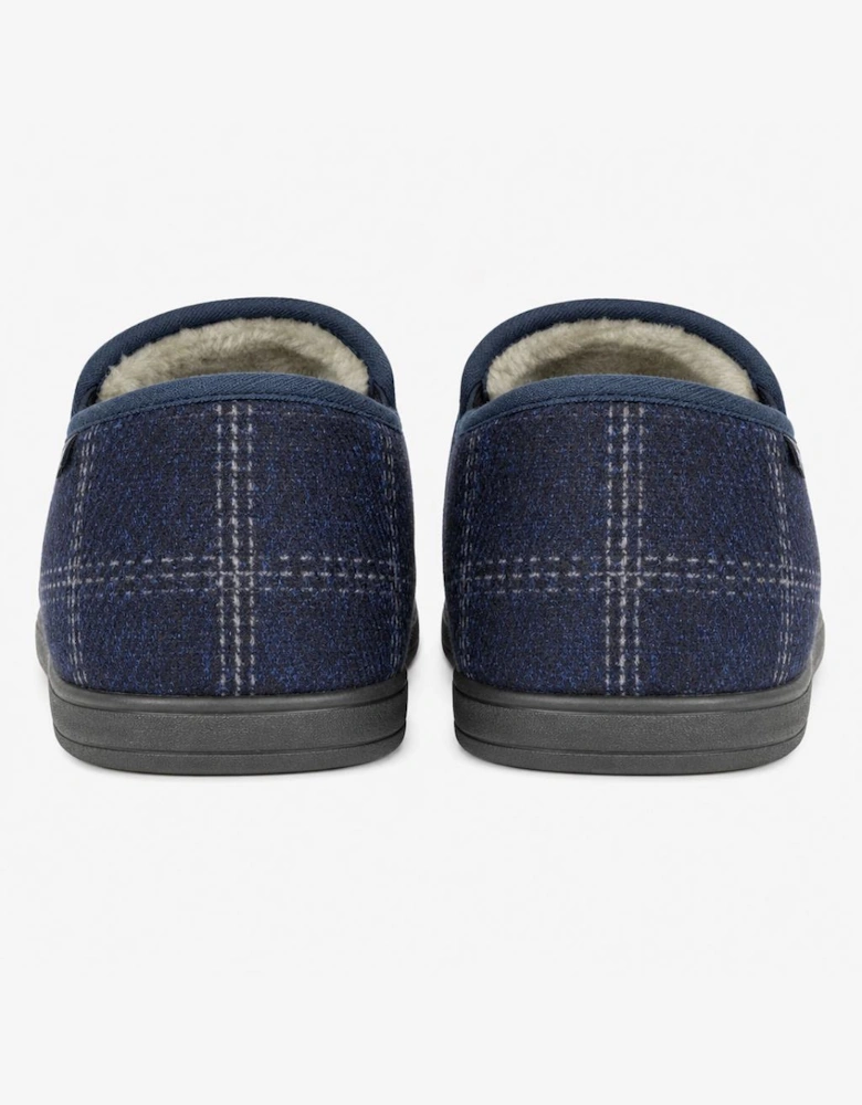 Dunlop OWEN Mens Full Slippers Navy Check