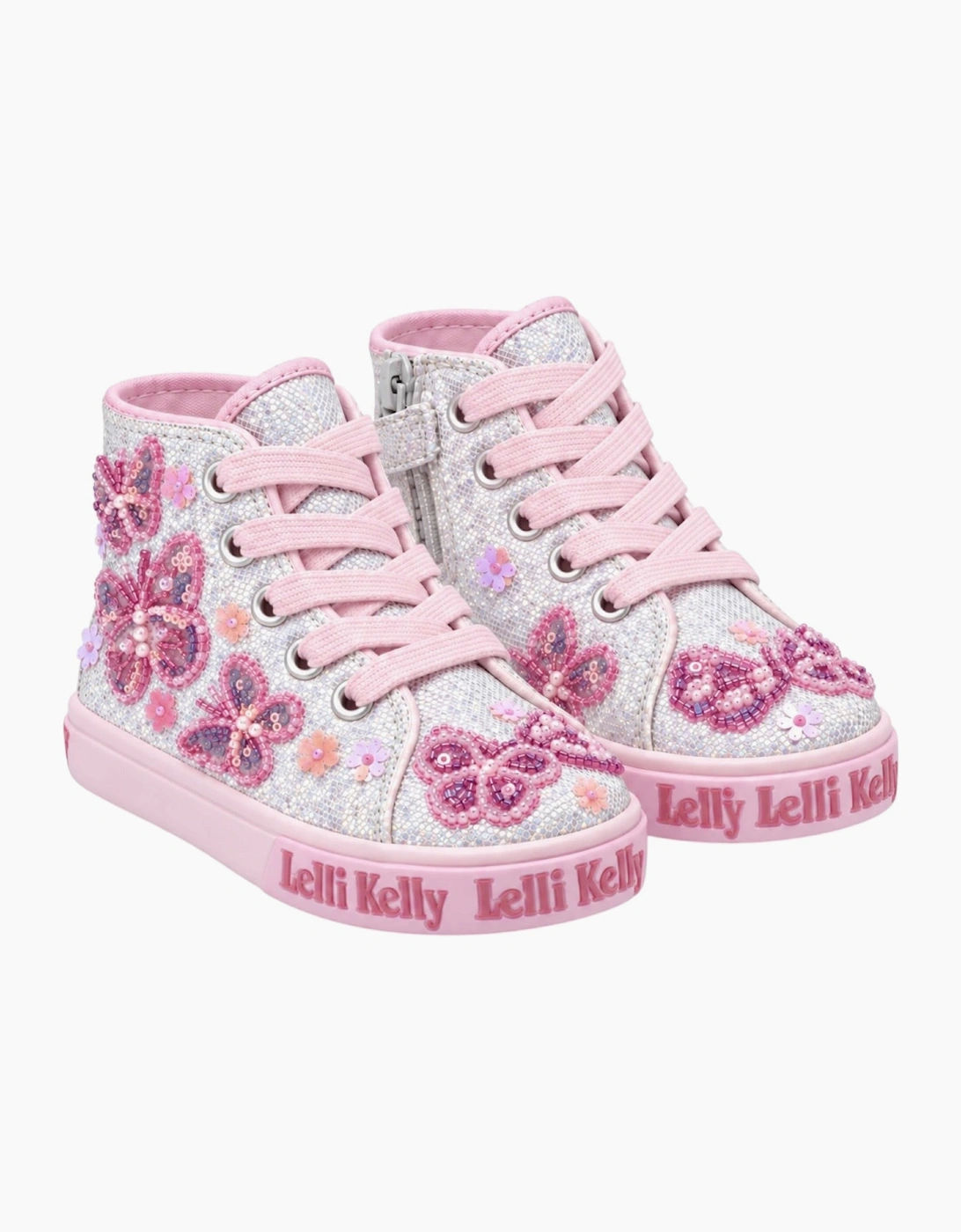Girls Silver Beaded Butterfly Hi-Top Trainers