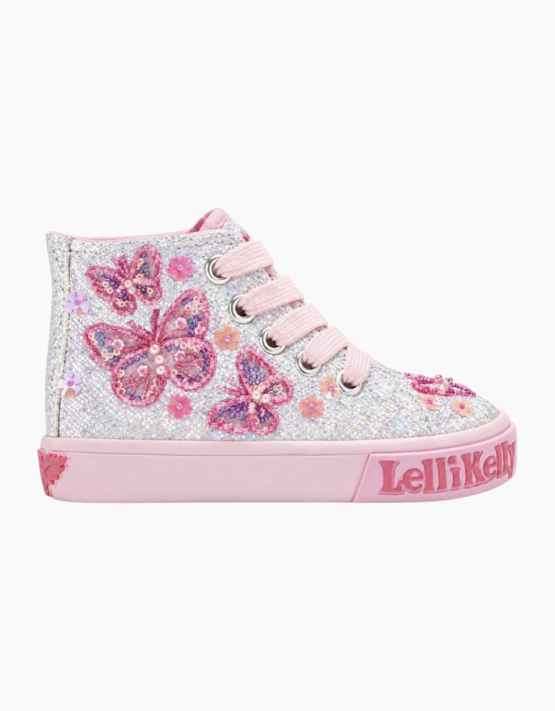 Girls Silver Beaded Butterfly Hi-Top Trainers