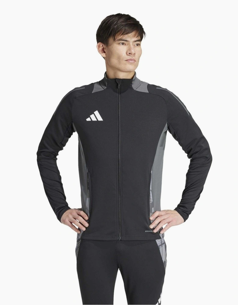 Geometric Patterned Track Jacket with Zipped Pocket and Three Bar Logo