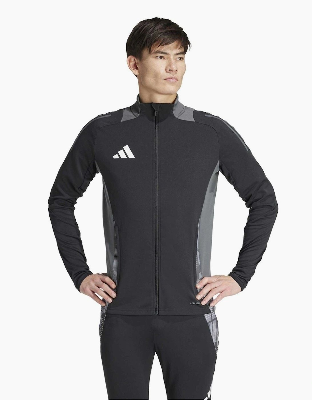 Geometric Patterned Track Jacket with Zipped Pocket and Three Bar Logo