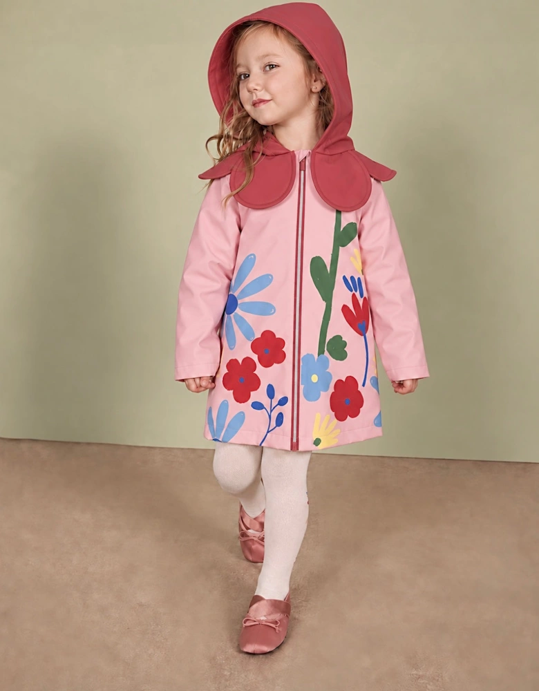 Girls Pale Pink Floral Raincoat