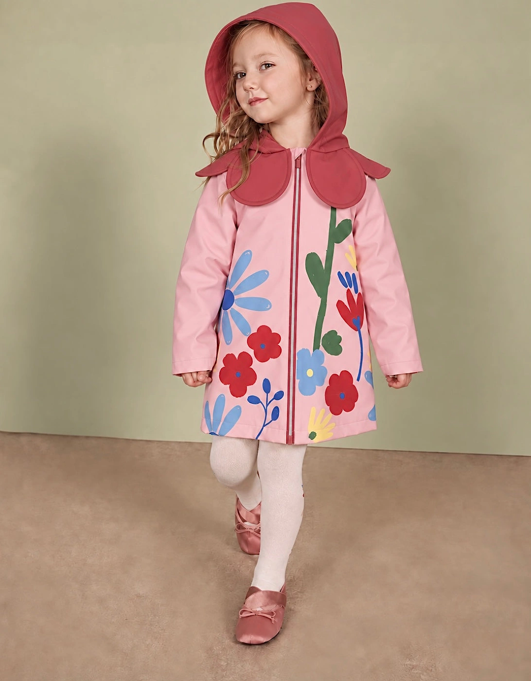Girls Pale Pink Floral Raincoat