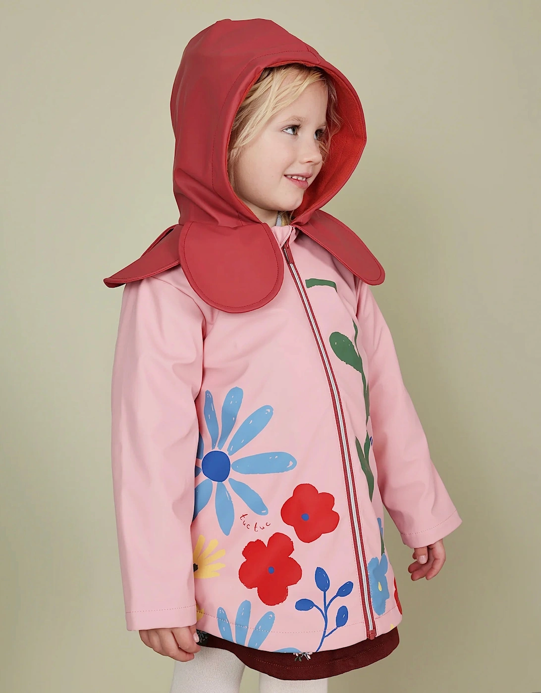 Girls Pale Pink Floral Raincoat