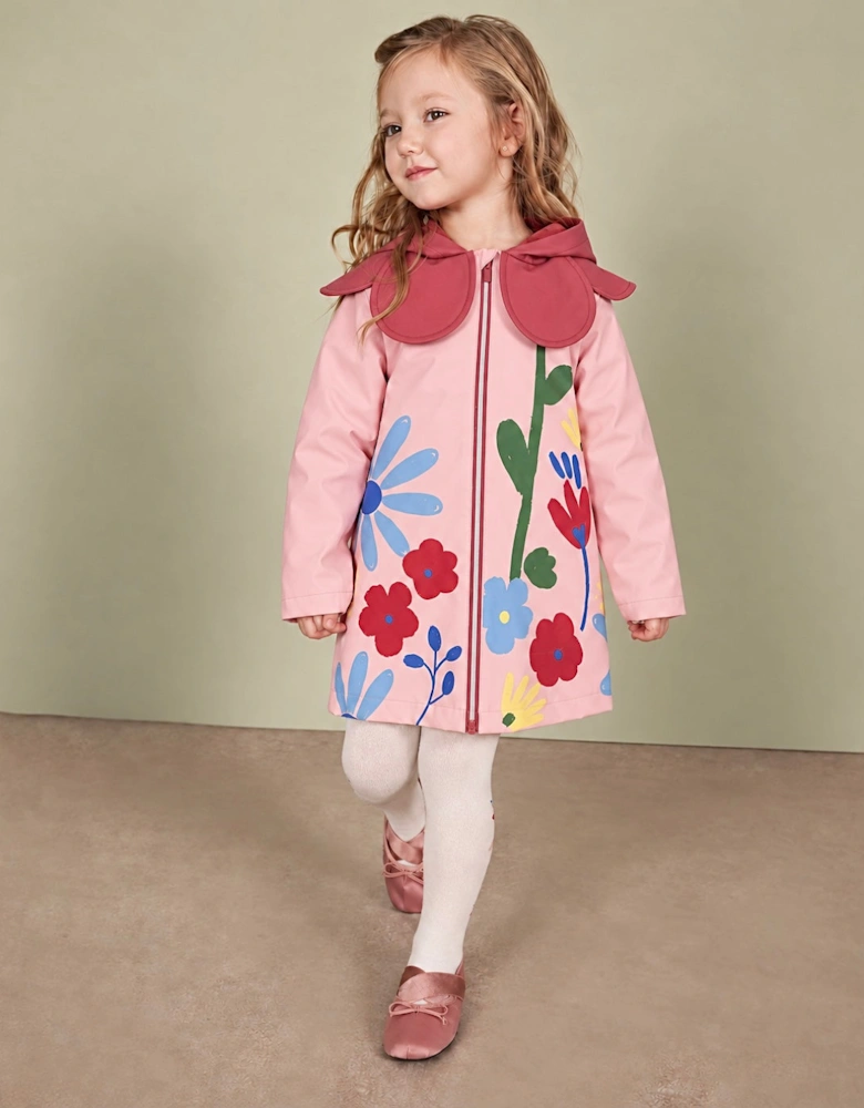 Girls Pale Pink Floral Raincoat