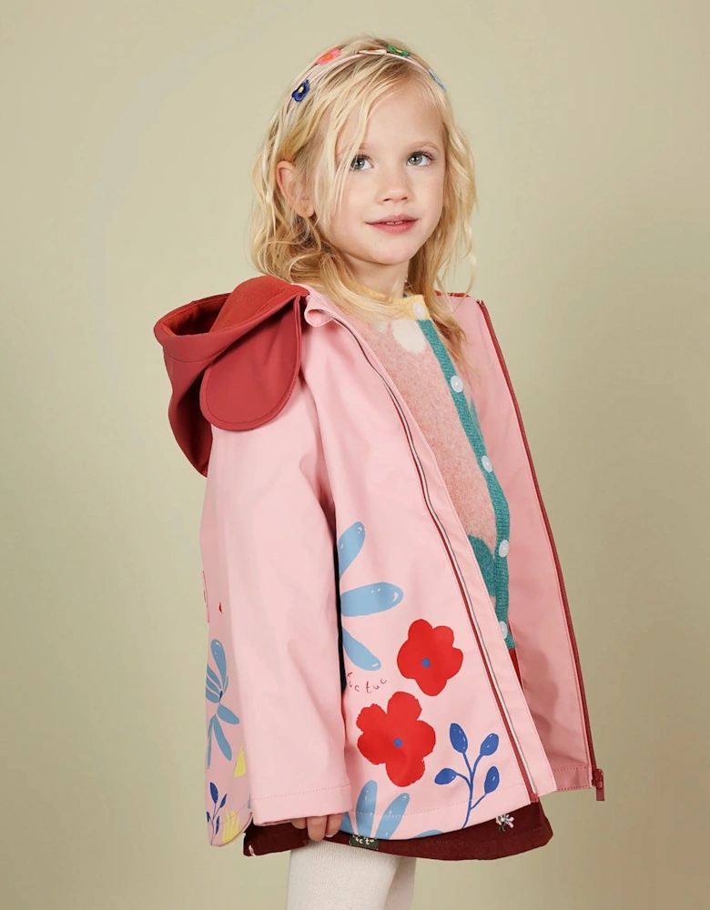 Girls Pale Pink Floral Raincoat