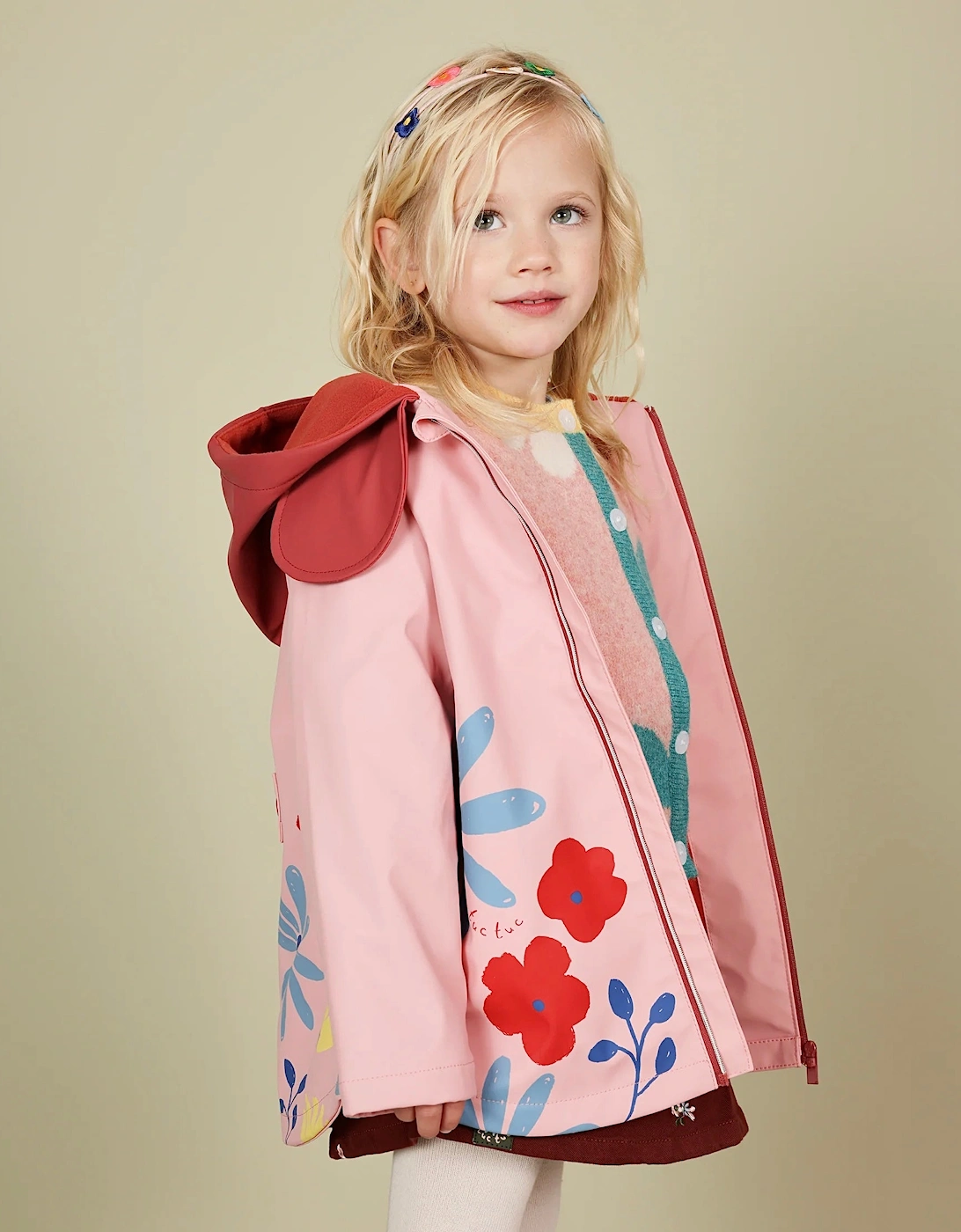 Girls Pale Pink Floral Raincoat