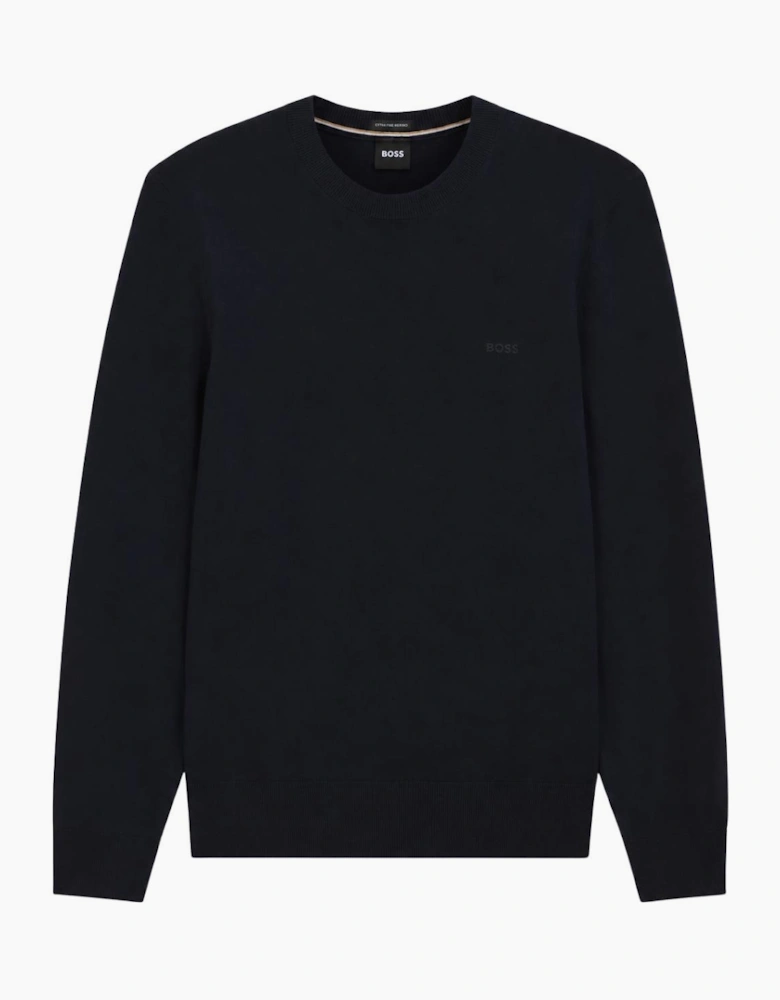 H-Leno Crewneck Navy Knitwear Jumper