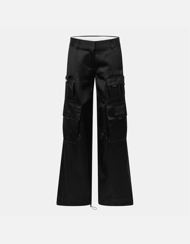 Satin Solid Patterned Wide Leg Cargo
