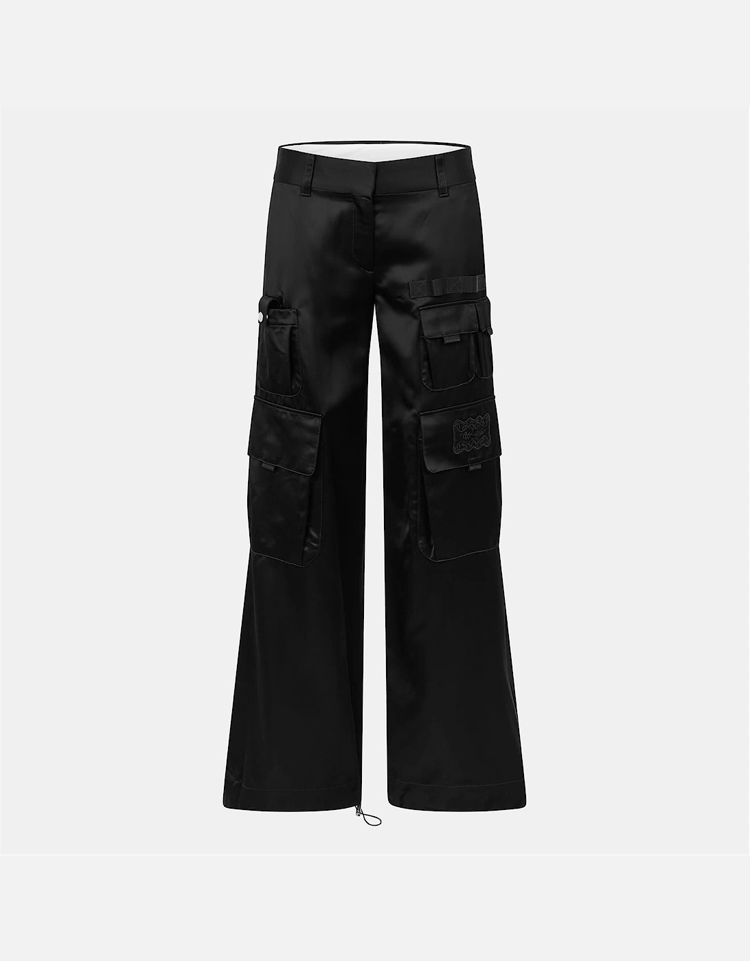 Satin Solid Patterned Wide Leg Cargo