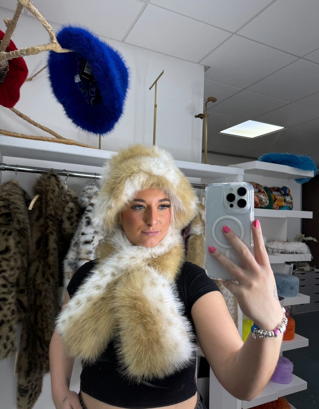 Animal Print Faux Fur Scarf