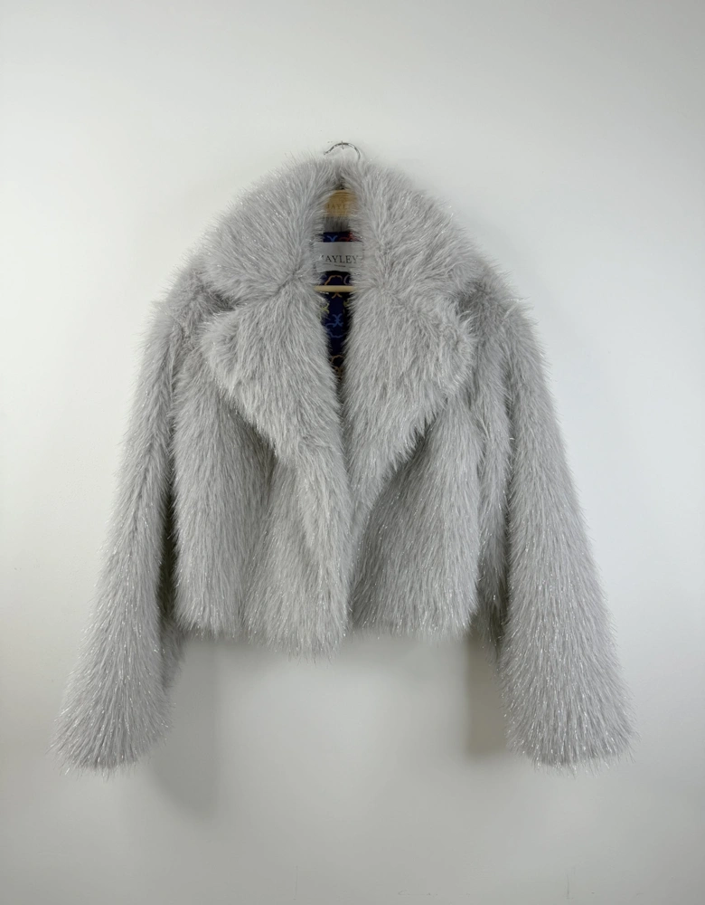 Grey Bamboo Sparkle Faux Fur Jacket