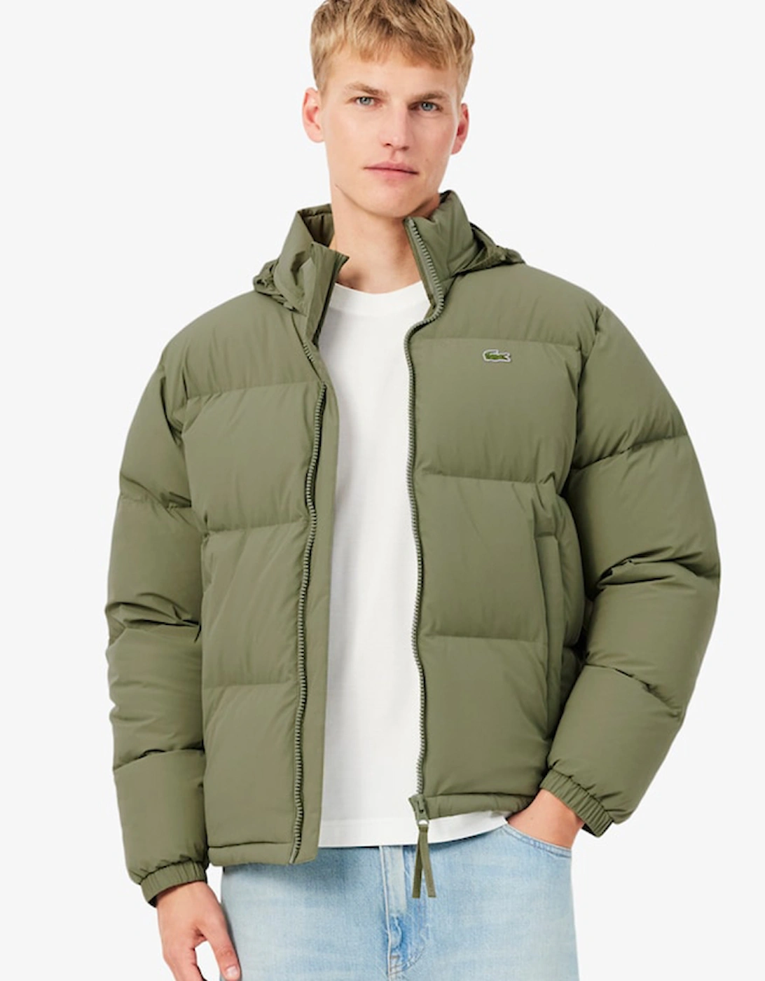 Men's Lacoste Water-Repellent Hooded Down Jacket - Green - Size: 38/Regular
