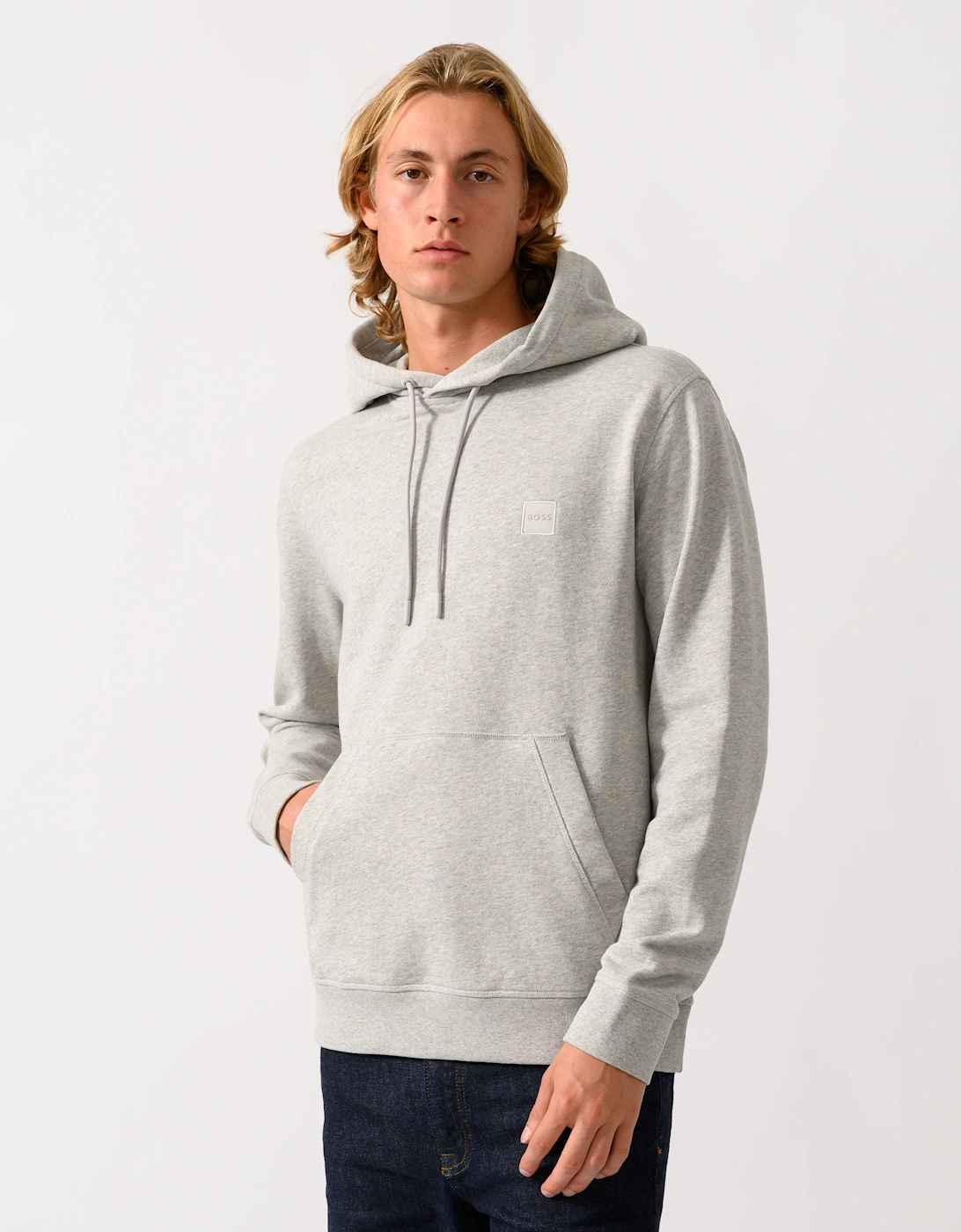 BOSS Orange Wetalk Mens Pullover Hoodie With Logo Patch - Open Grey 086