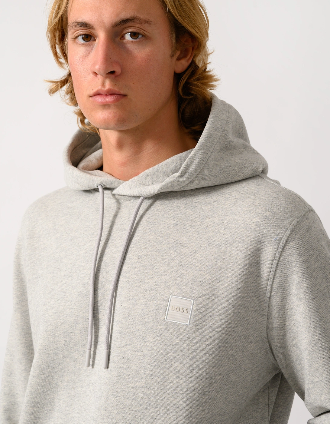 BOSS Orange Wetalk Mens Pullover Hoodie With Logo Patch - Open Grey 086