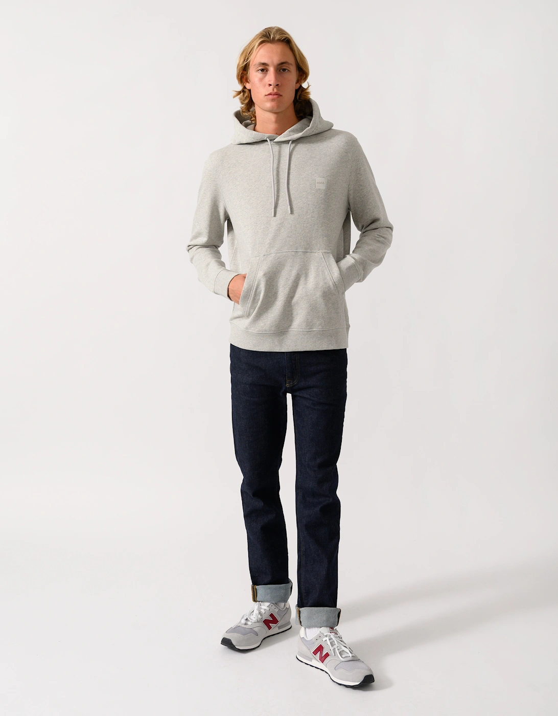 BOSS Orange Wetalk Mens Pullover Hoodie With Logo Patch - Open Grey 086