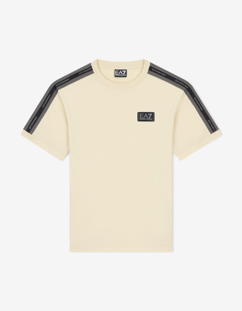 EA7 Emporio Armani Boys Train Logo Tape T-Shirt in Ivory