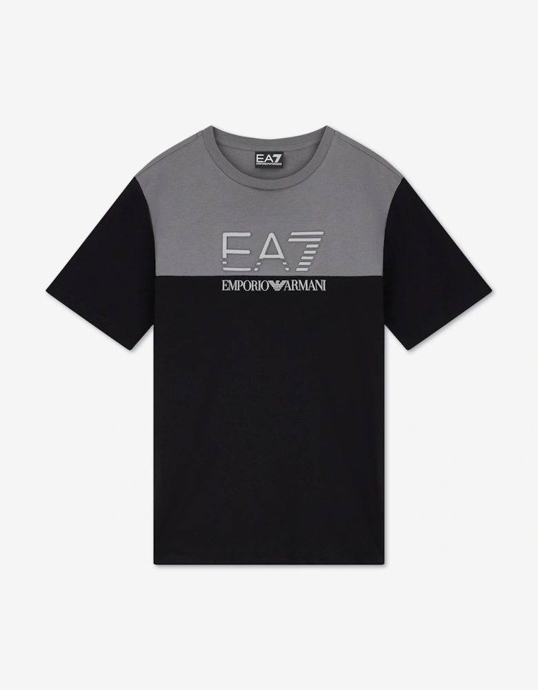 EA7 Emporio Armani Boys Train Athletic Colourblock T-Shirt in Black