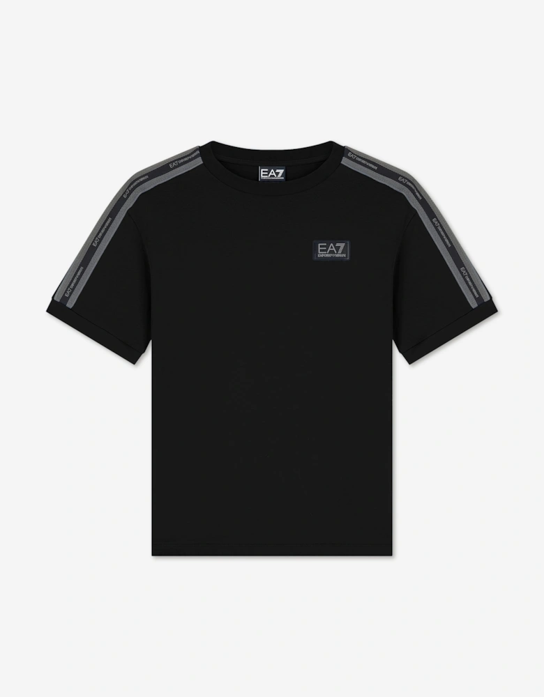 EA7 Emporio Armani Boys Train Logo Tape T-Shirt in Black