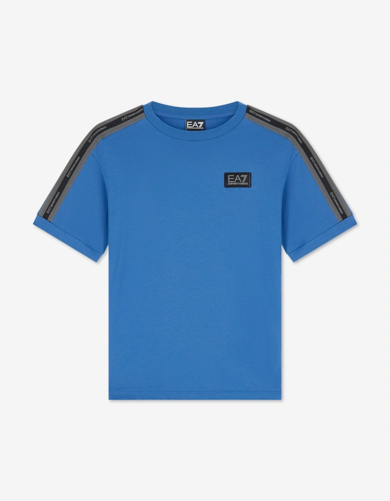 EA7 Emporio Armani Boys Train Logo Tape T-Shirt in Blue