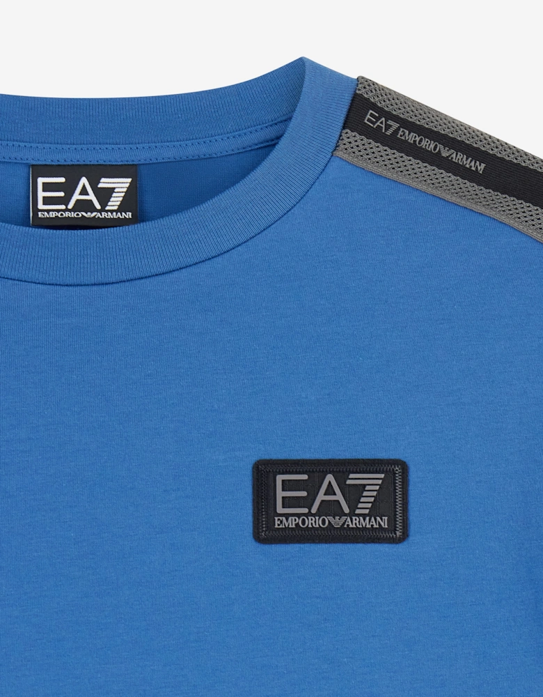 EA7 Emporio Armani Boys Train Logo Tape T-Shirt in Blue