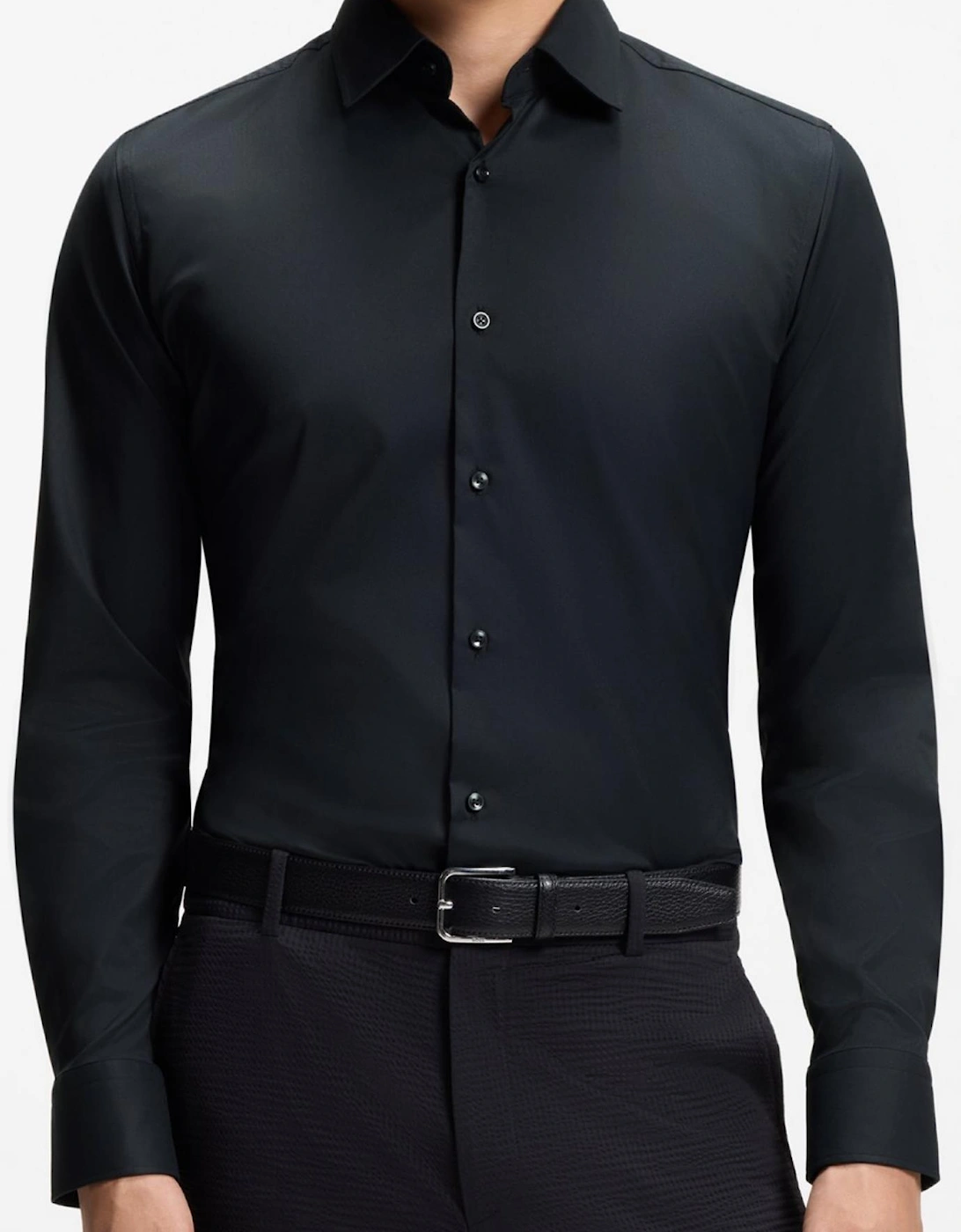 P-Hank Slim Fit Performance Stretch Twill Black Shirt