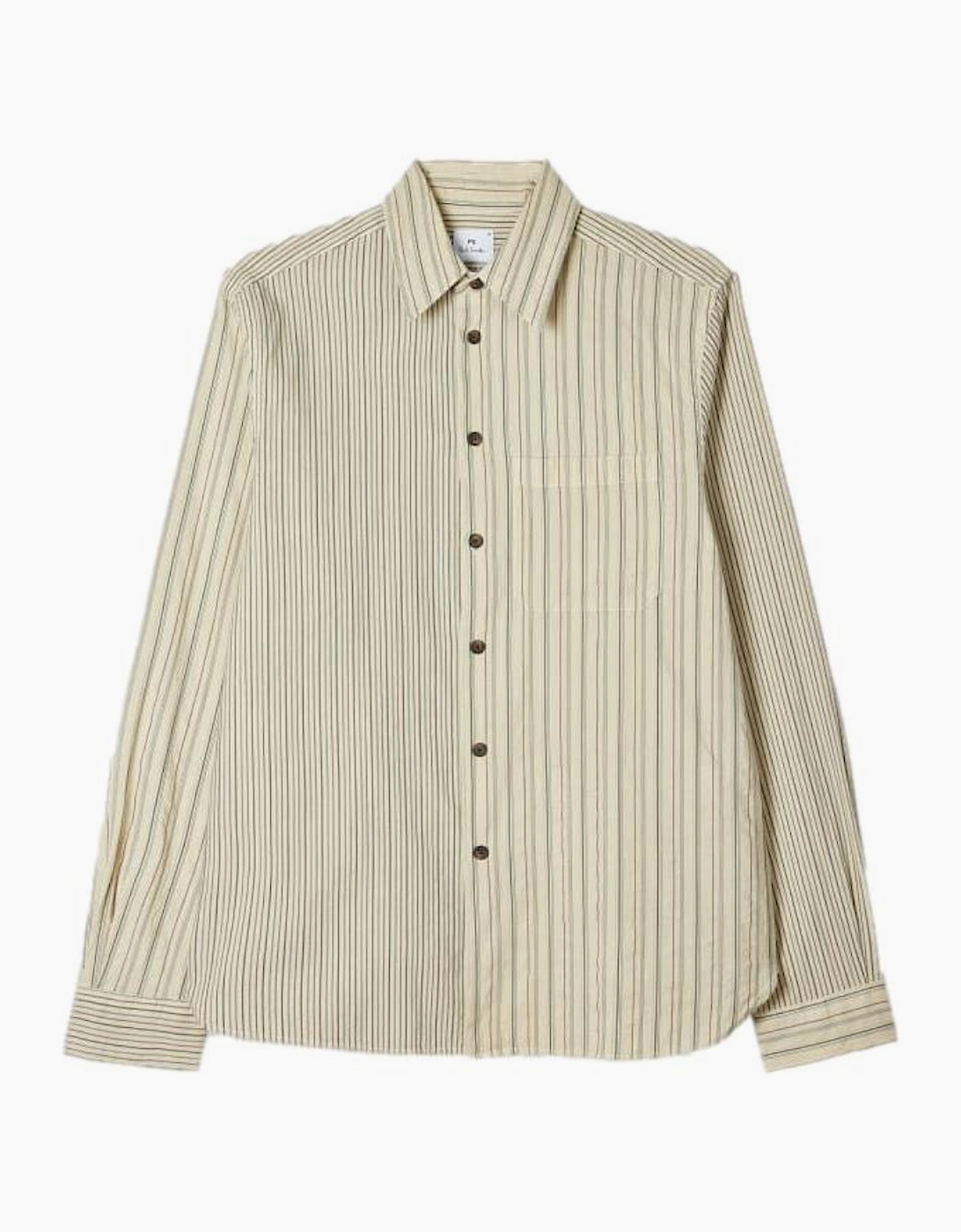 Men's PS Paul Smith Cut & Sew Stripe Shirt 02 Off White - Tan - Size: 40/Regular