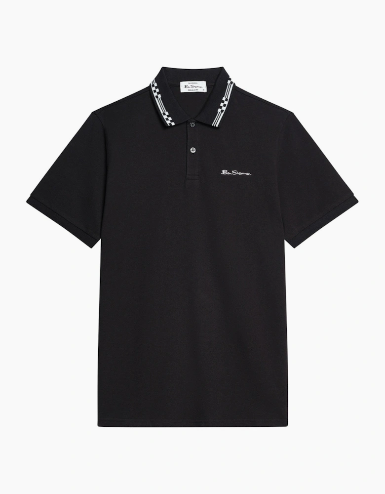Ben Sherman Mens Checkerboard Collar Short Sleeve Polo Shirt