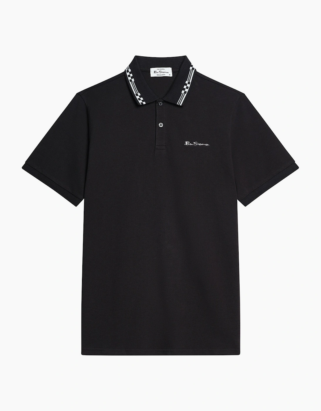 Men's Ben Sherman Mens Checkerboard Collar Short Sleeve Polo Shirt - Black - Size: 40