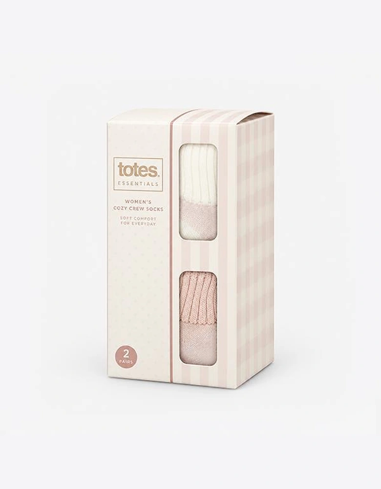 Totes Toasties THERMAL CROP LENGTH TERRY SOCKS (TWIN PACK) Womens Thermal Socks Oat/Pink