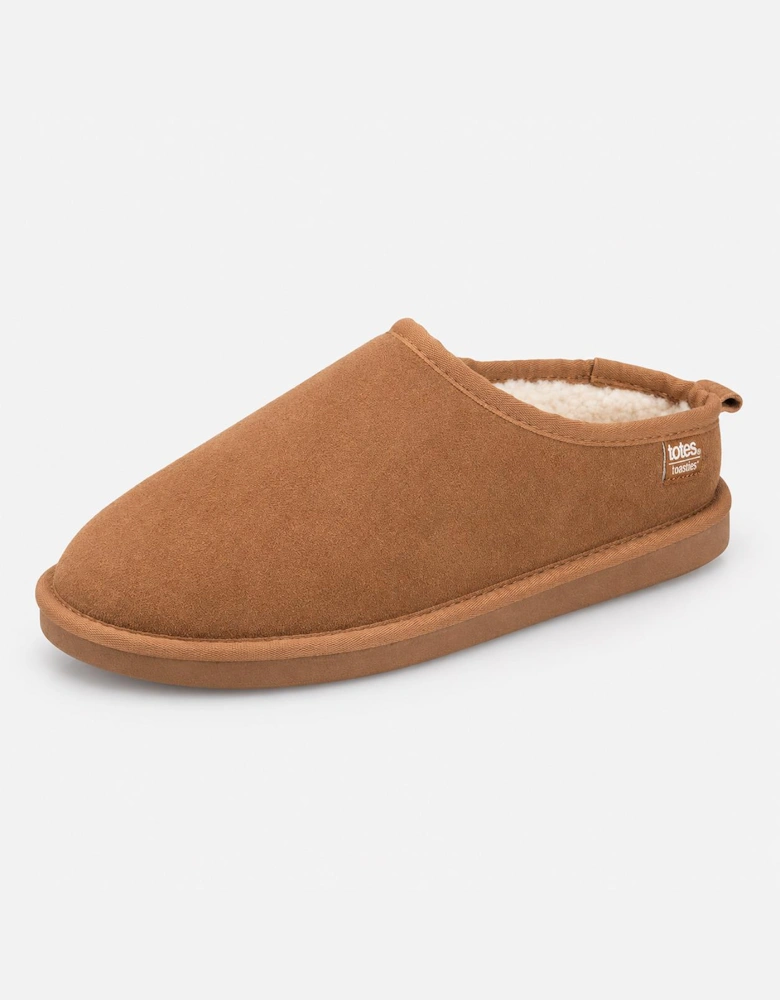 Totes Isotoner BORG LINED SUEDE MULE SLIPPER Mens Mules Tan