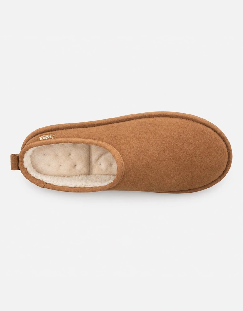 Totes Isotoner BORG LINED SUEDE MULE SLIPPER Mens Mules Tan
